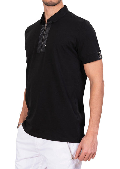 Black Coated Zipper Knit Polo