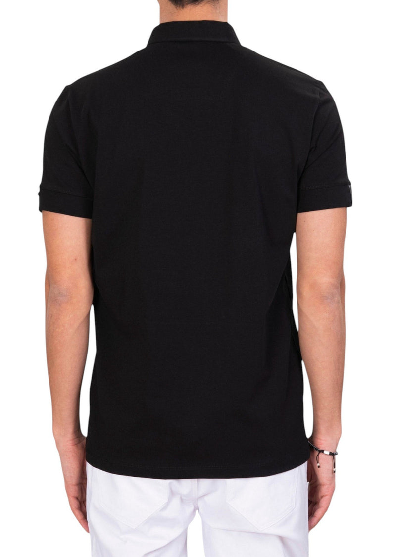 Black Coated Zipper Knit Polo