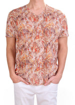 Orange Paisley Print Linen Tee