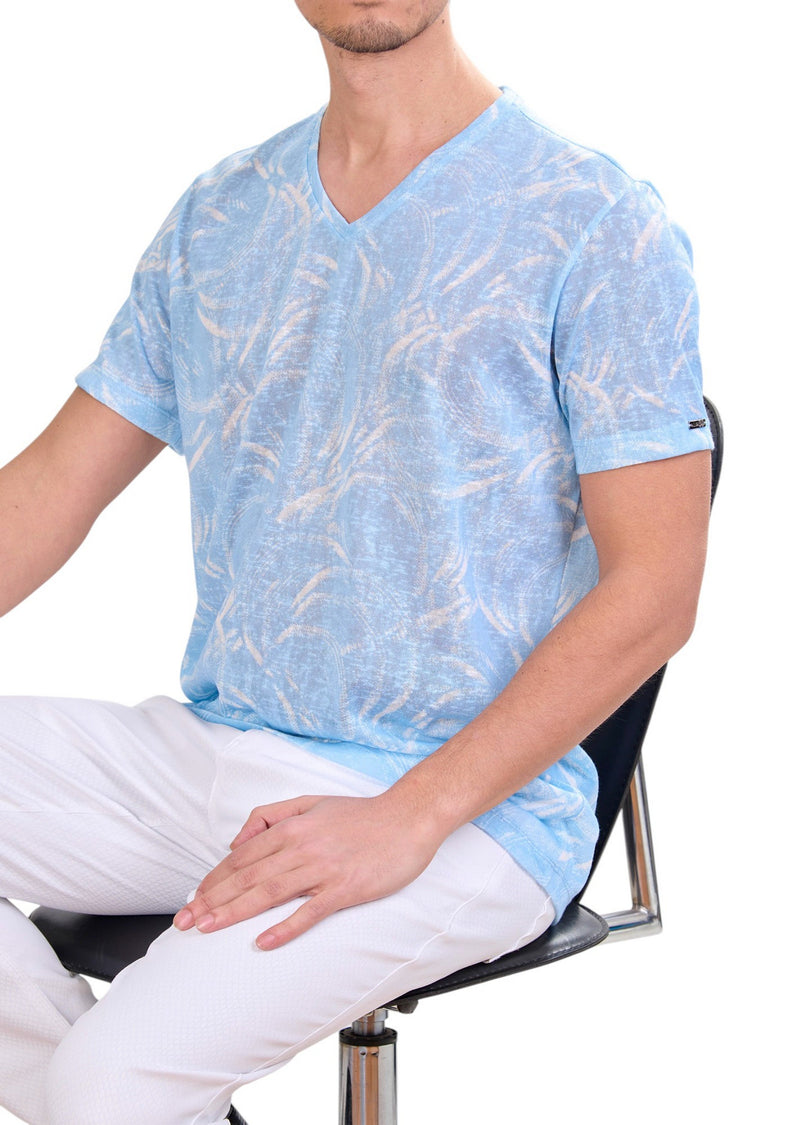 Blue Splash Print Linen Tee