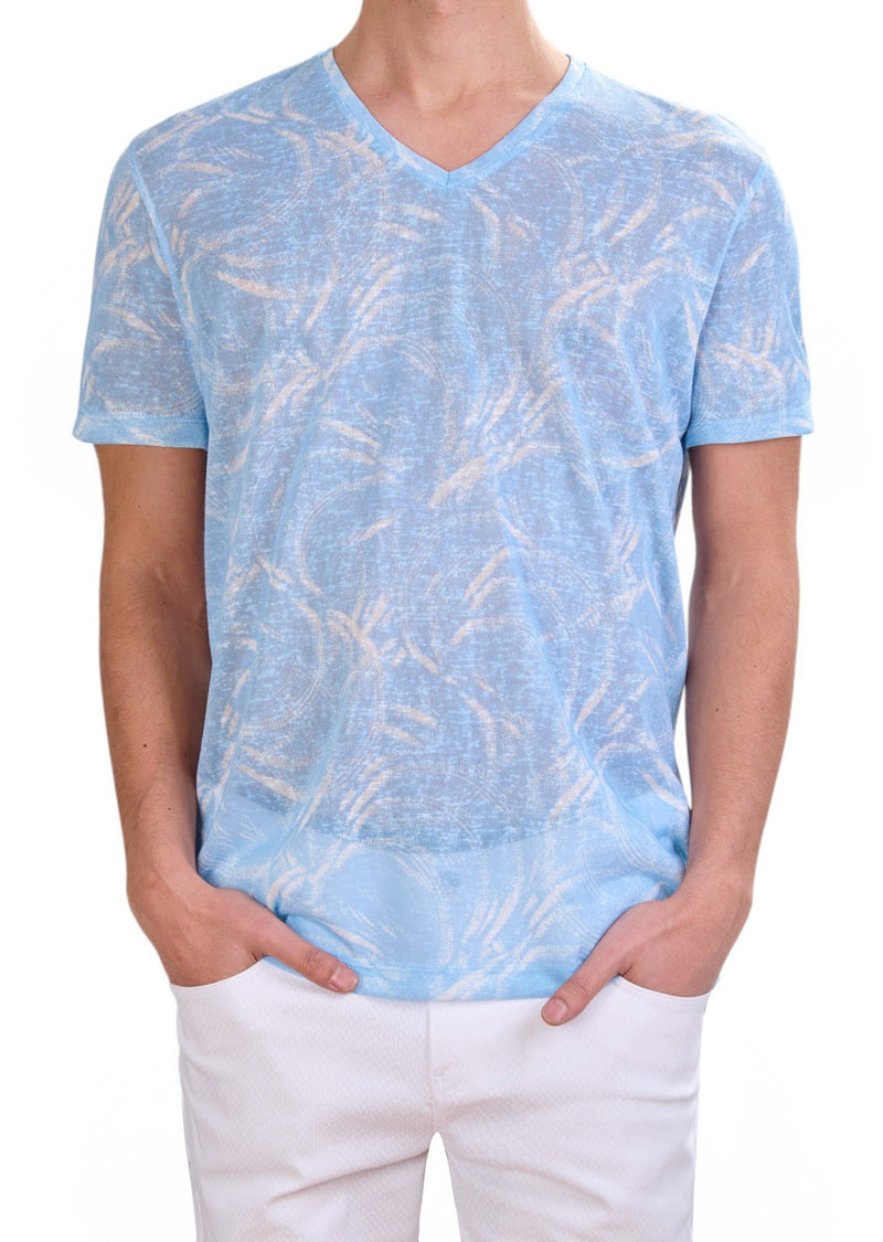 Blue Splash Print Linen Tee