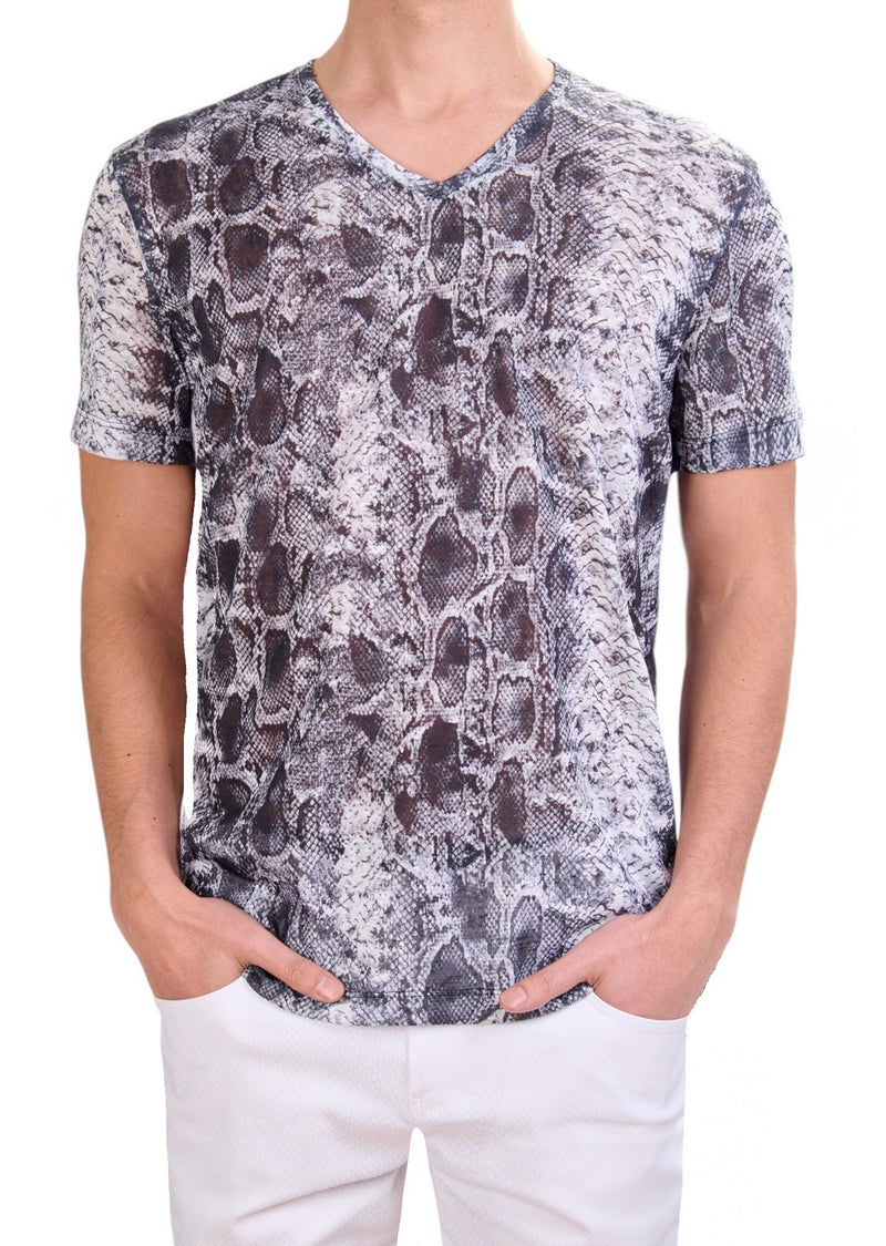 Black Snake Print Linen Tee