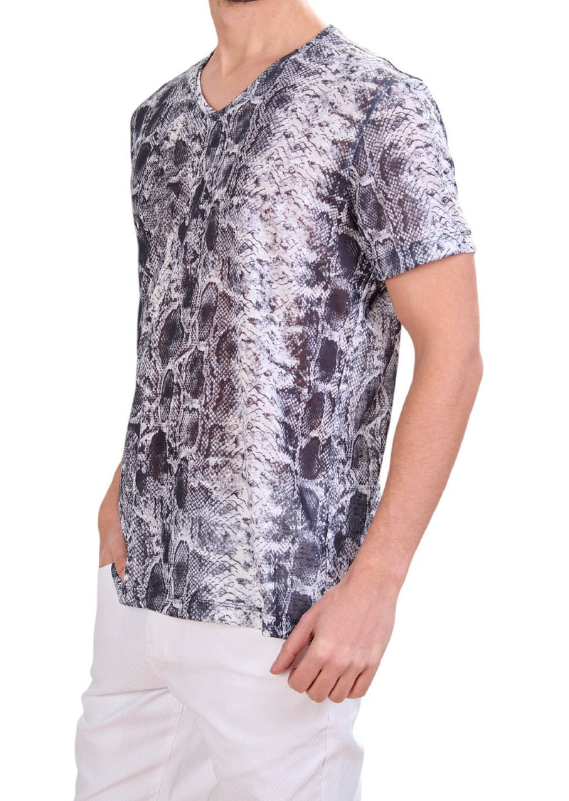Black Snake Print Linen Tee