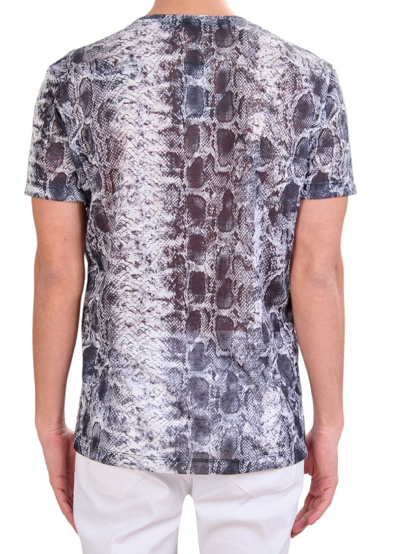 Black Snake Print Linen Tee