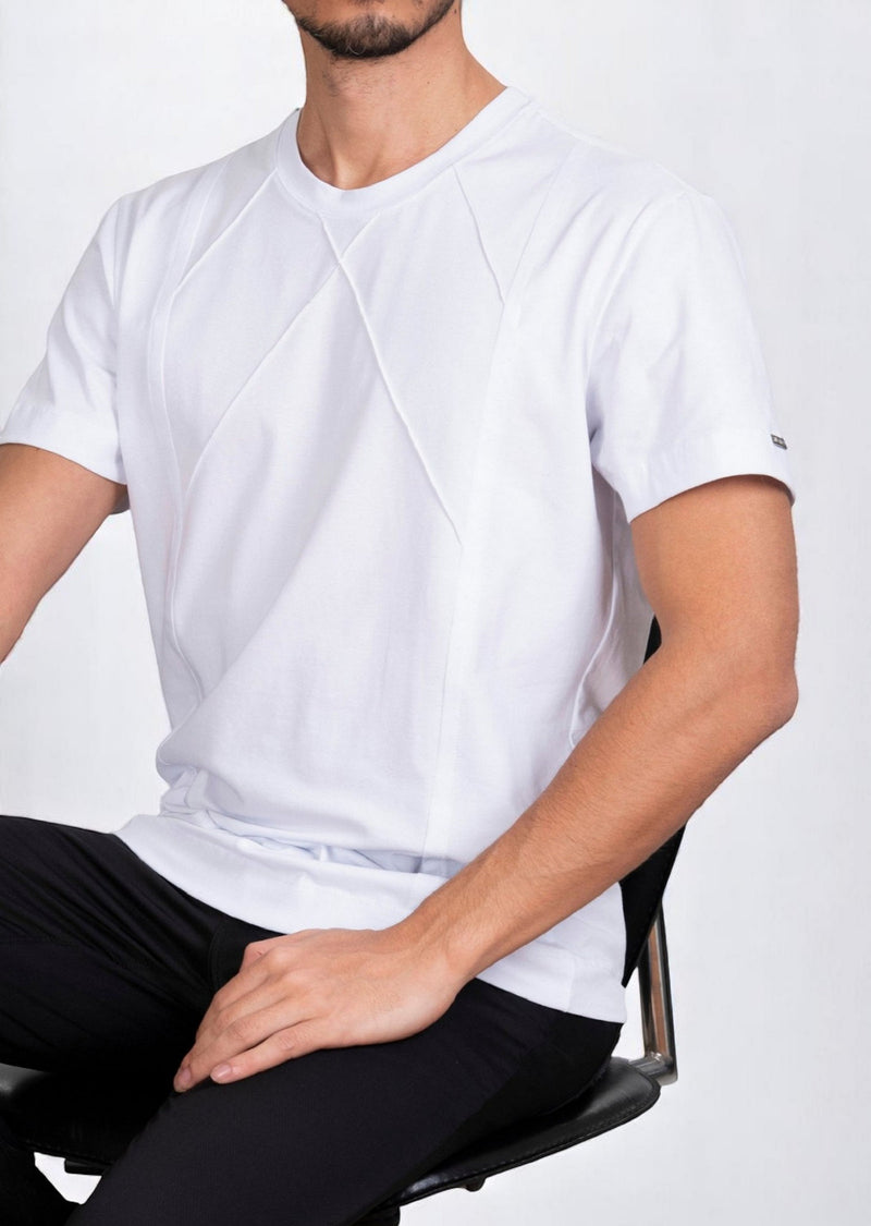 White Tonal Stitches Knit Tee