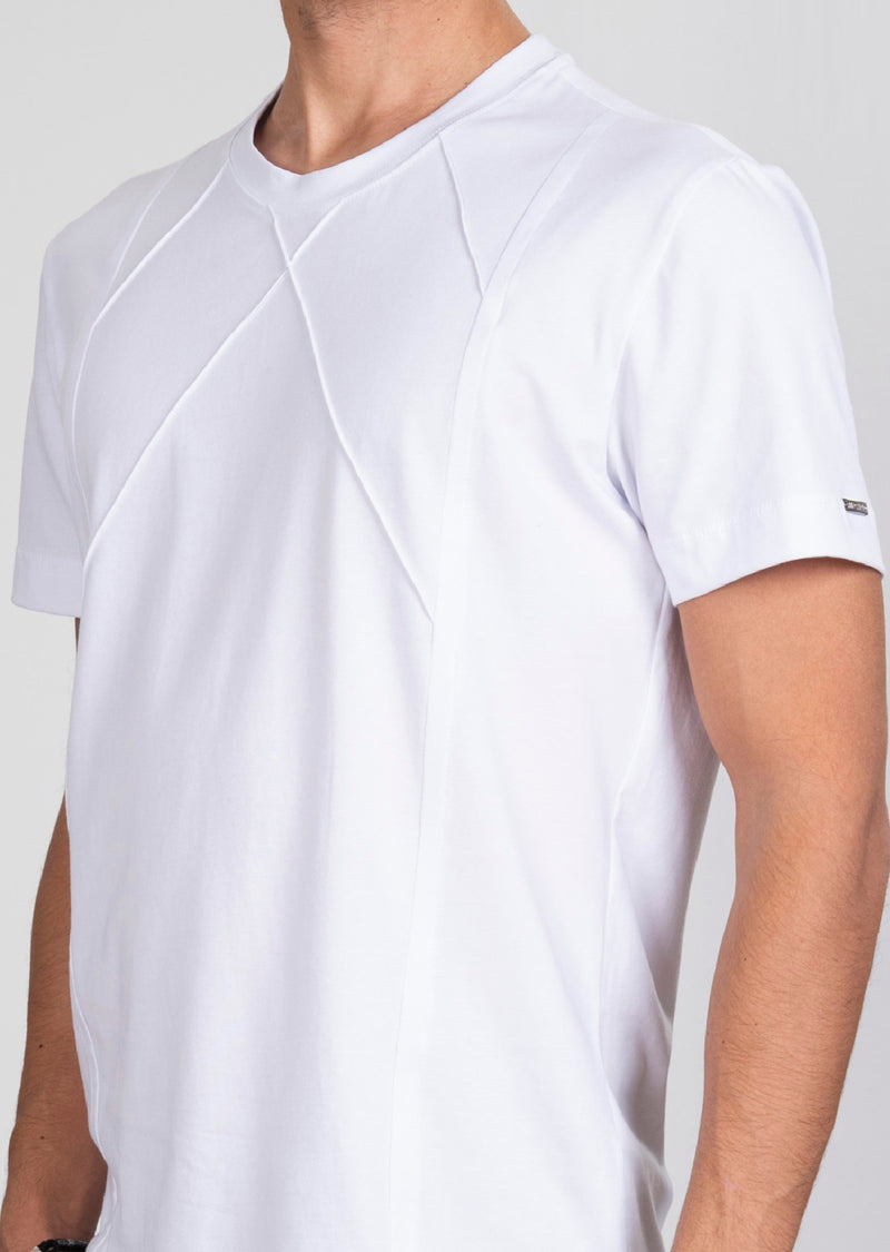 White Tonal Stitches Knit Tee
