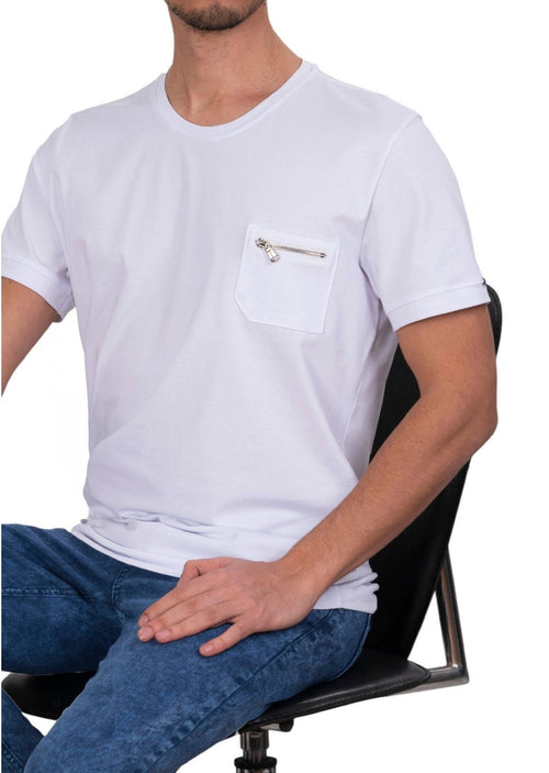 White Zipper Pocket Knit Tee