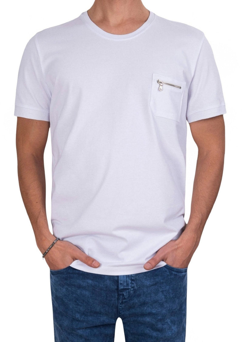 White Zipper Pocket Knit Tee