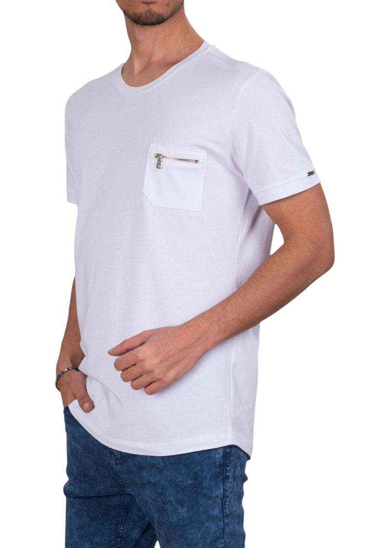 White Zipper Pocket Knit Tee