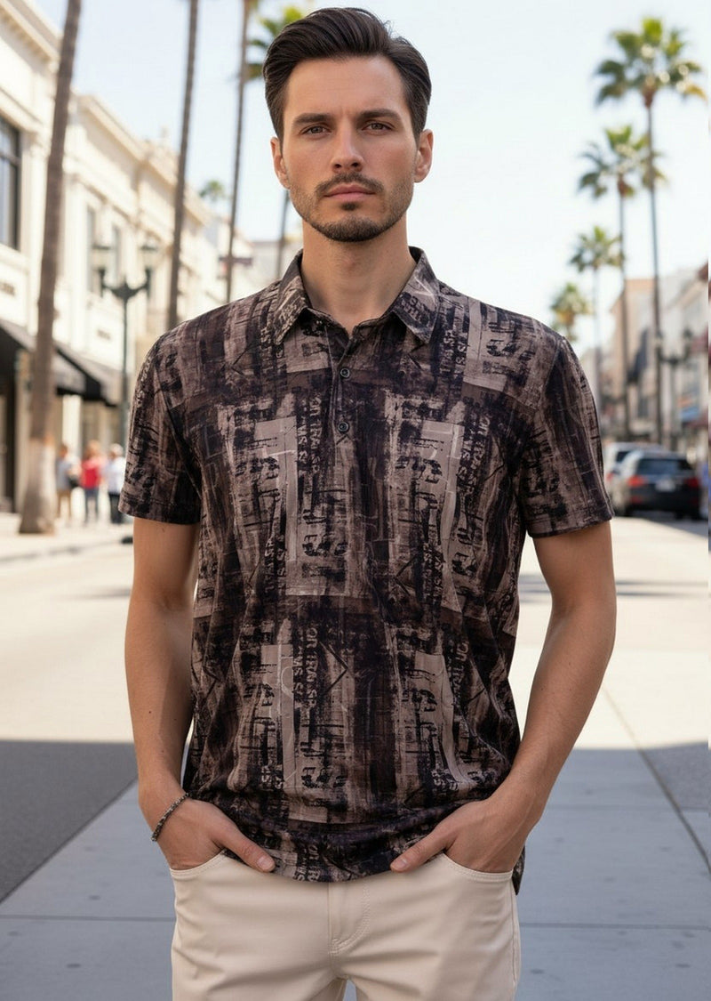 Black brown Abstract Tech Polo – MONDO Menswear