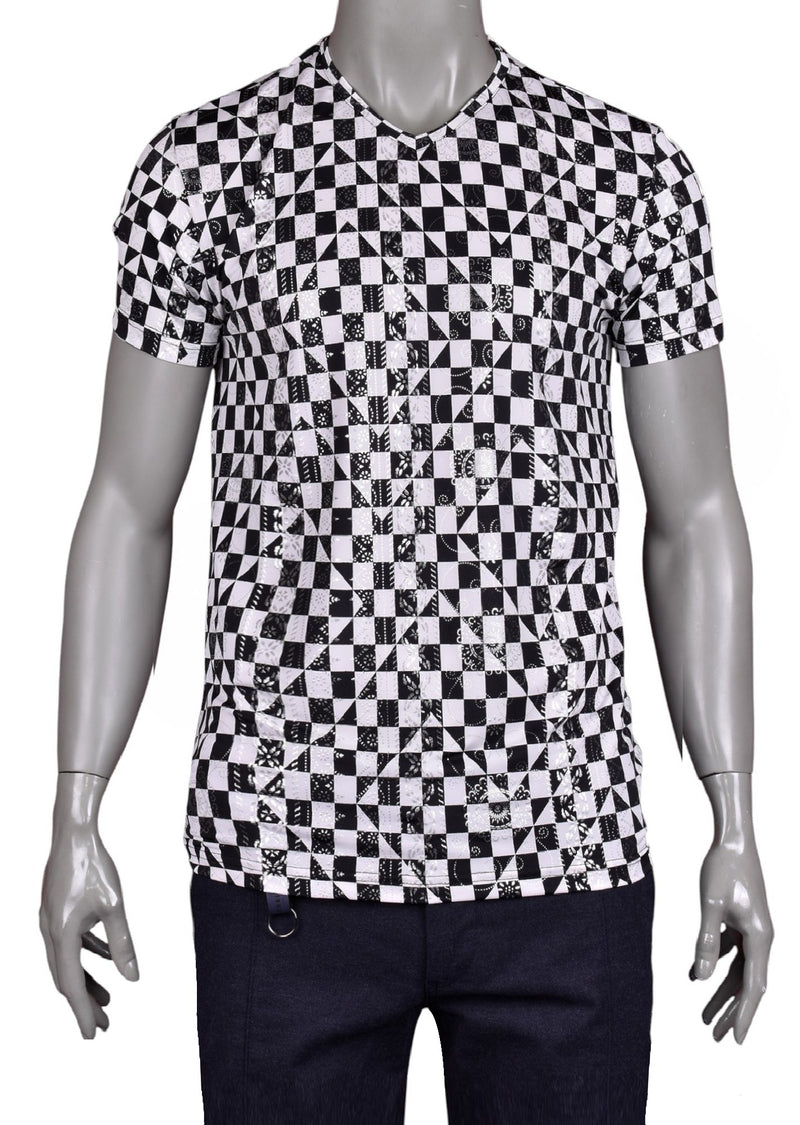 Black "Checker" Spandex Print Tee