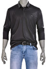 Black Micro Print Long Sleeve Polo