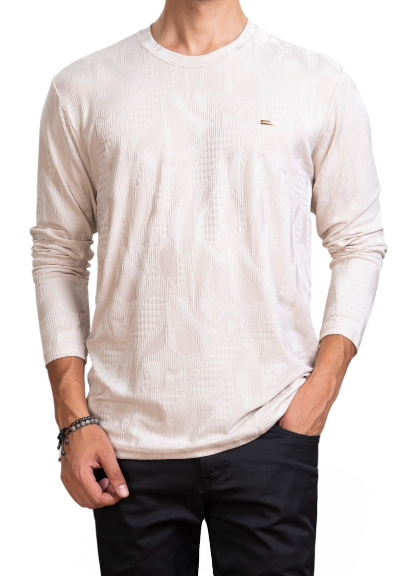 Beige Houndstooth Knit Sweater
