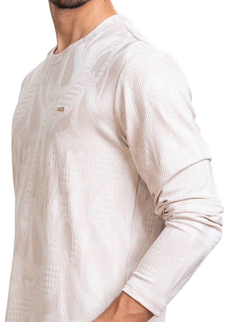Beige Houndstooth Knit Sweater