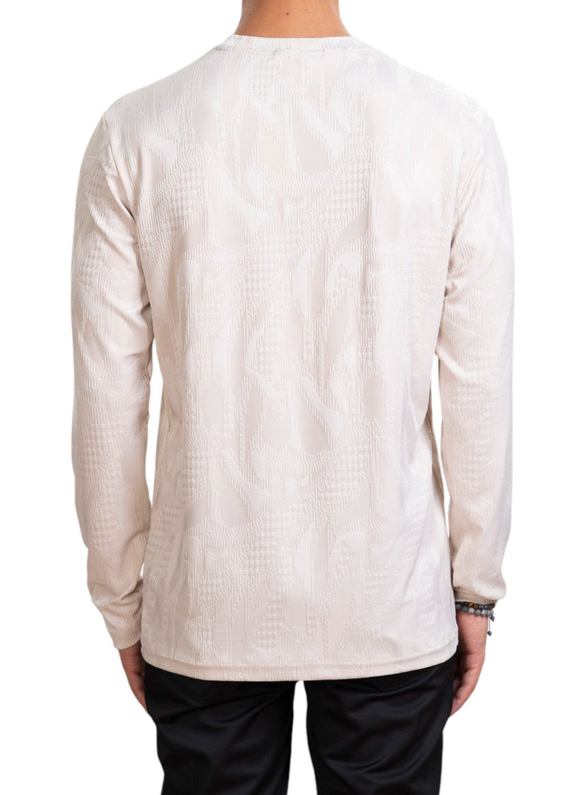 Beige Houndstooth Knit Sweater