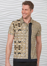 Gold Baroque Motif Print Polo