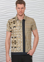 Gold Baroque Motif Print Polo