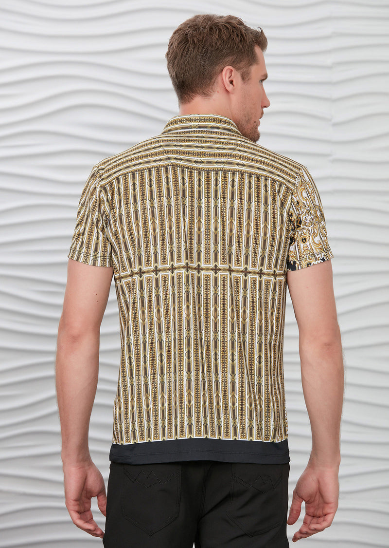 Gold Baroque Motif Print Polo