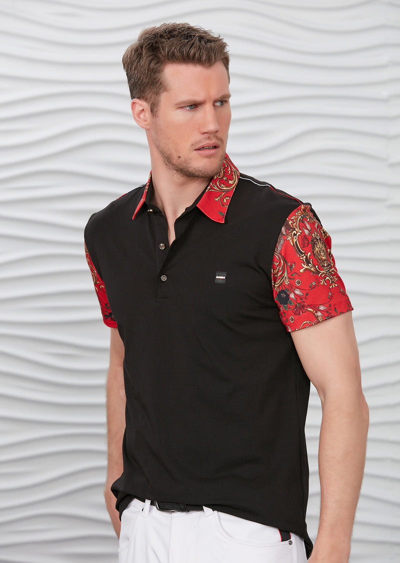 Black "The Lion" Print Polo