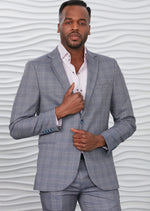 Light Blue Plaid Casual 2-Pieces Suit