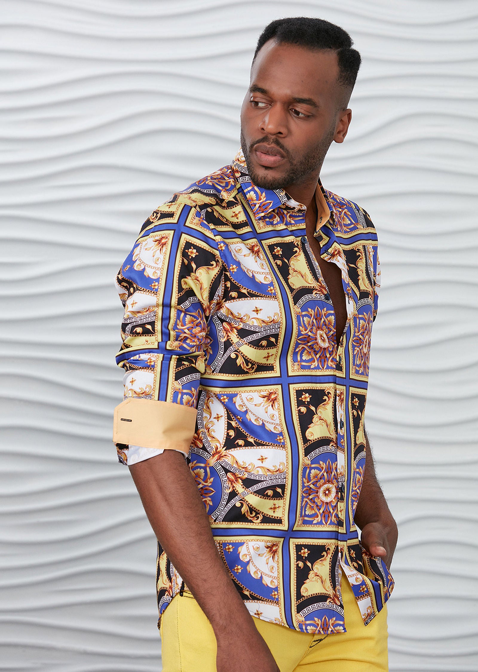 Blue Meander Pattern Cotton Shirt – MONDO Menswear