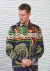 Green Ornament Pattern Cotton Shirt