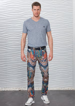 Blue Brown Mosaic Print Pants