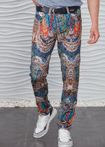 Blue Brown Mosaic Print Pants