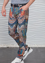 Blue Brown Mosaic Print Pants