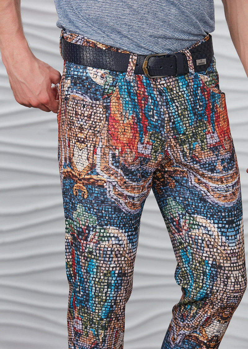 Blue Brown Mosaic Print Pants