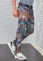 Blue Brown Mosaic Print Pants