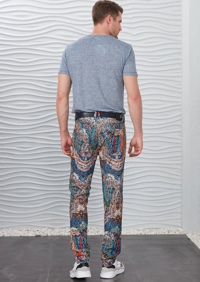 Blue Brown Mosaic Print Pants