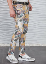 Yellow Floral Tiger Print Denim