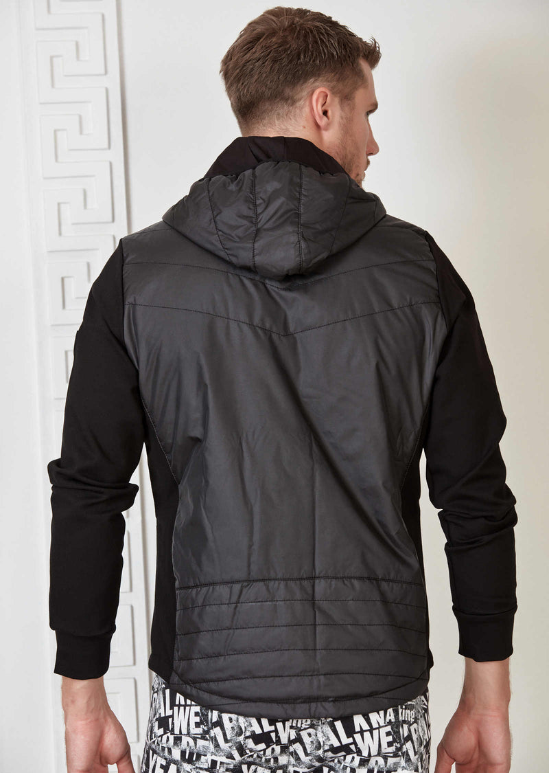 Black Hooded Hybrid Quilted Jacket