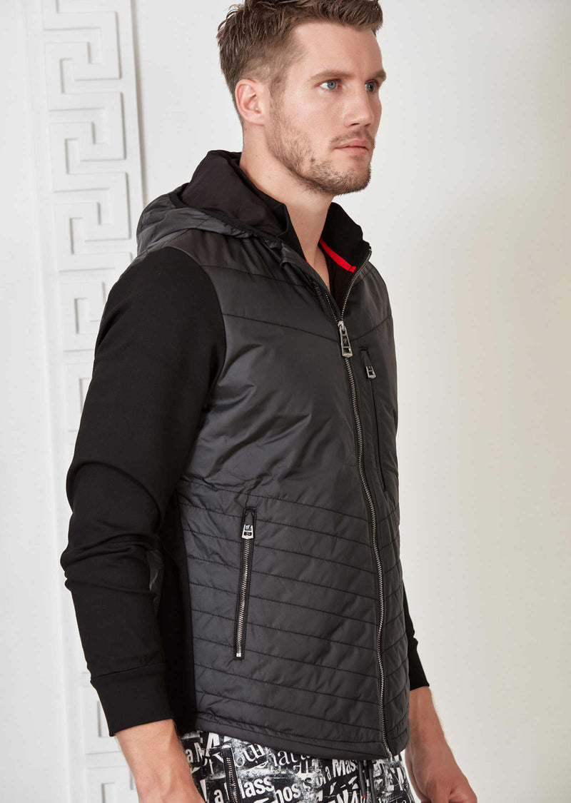 Black Hooded Hybrid Quilted Jacket