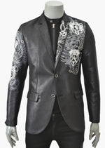 Black Crest Waxed Embroidery Blazer