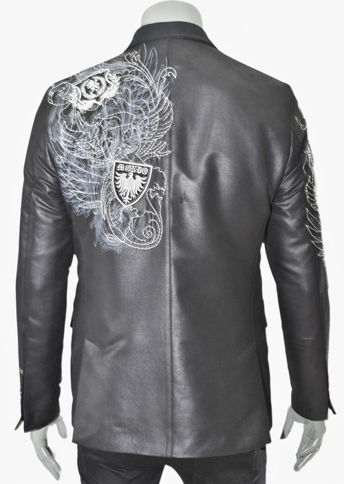 Black Crest Waxed Embroidery Blazer