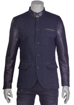 Navy Mandarin Collar Blazer