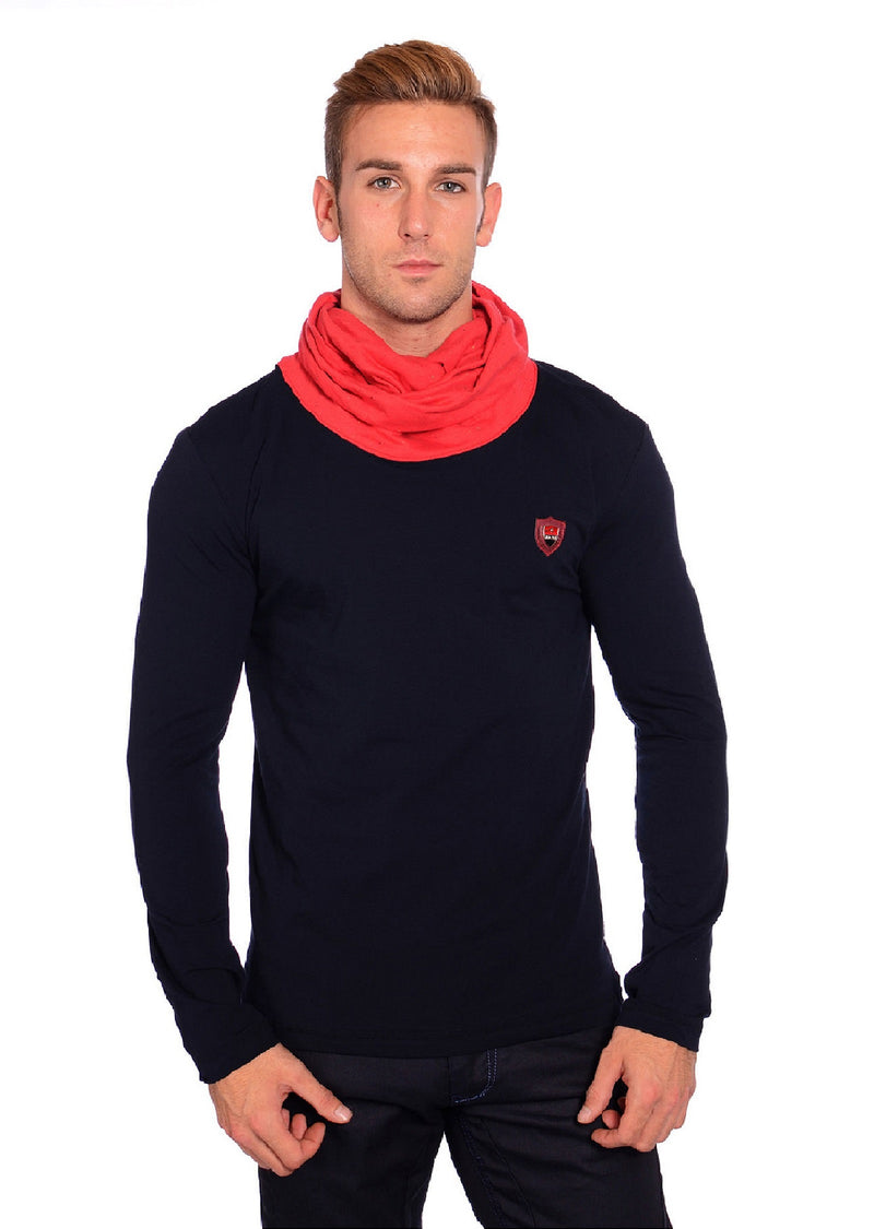 Navy Rollover Neck Long Sleeve Tee