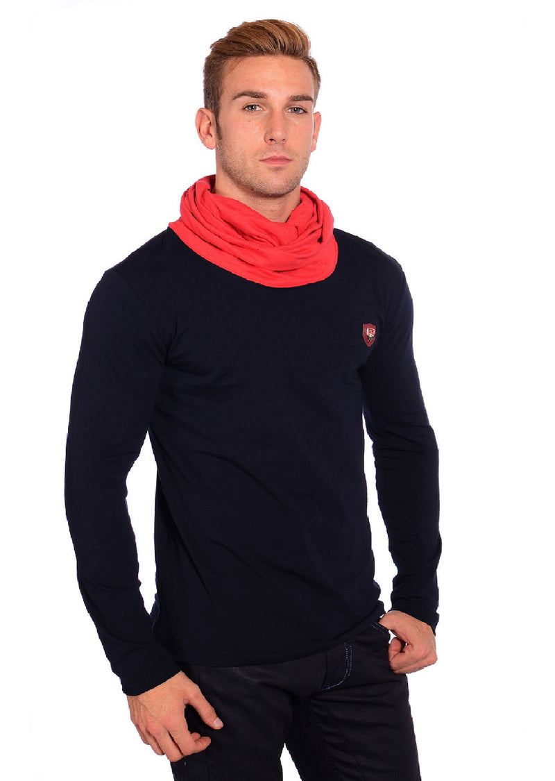 Navy Rollover Neck Long Sleeve Tee