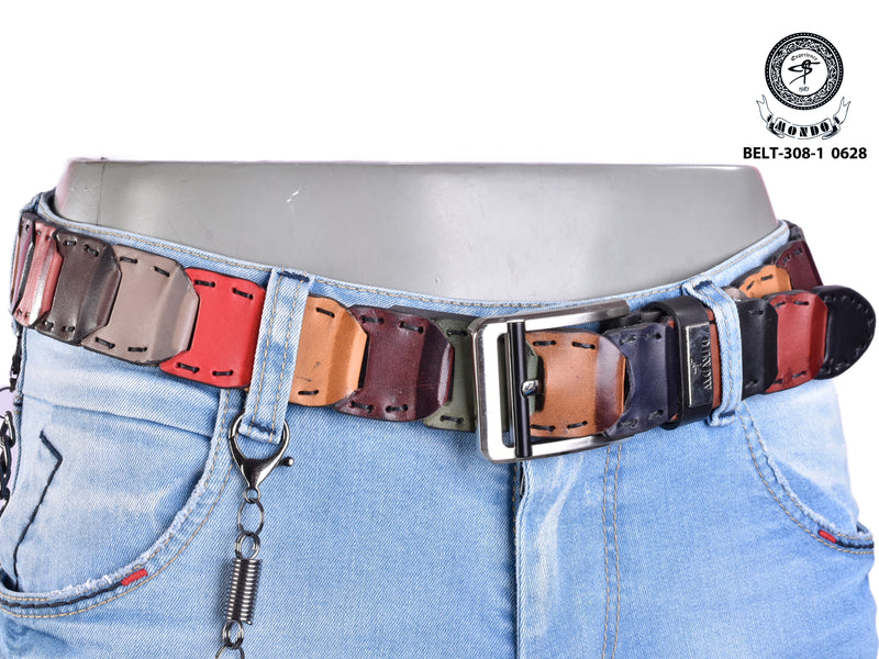 Multi-Color Linked Leather Belt