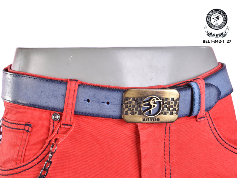 Blue with Gold Custom Buckle Leather Belt
