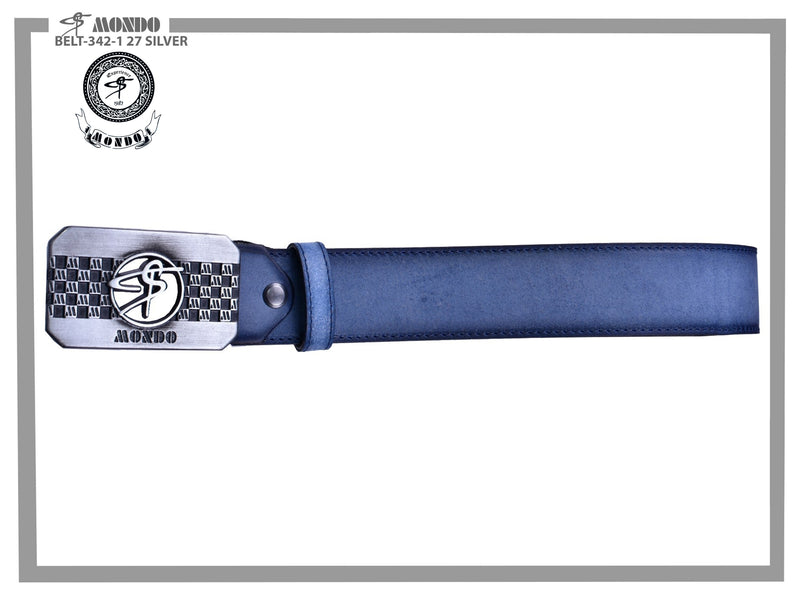 Blue with Silver Custom Buckle Leather Belt