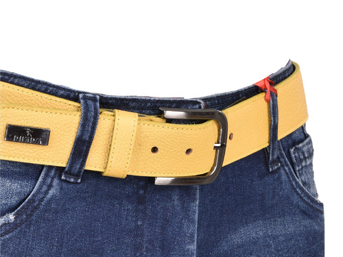 Yellow Textured Leather Belt