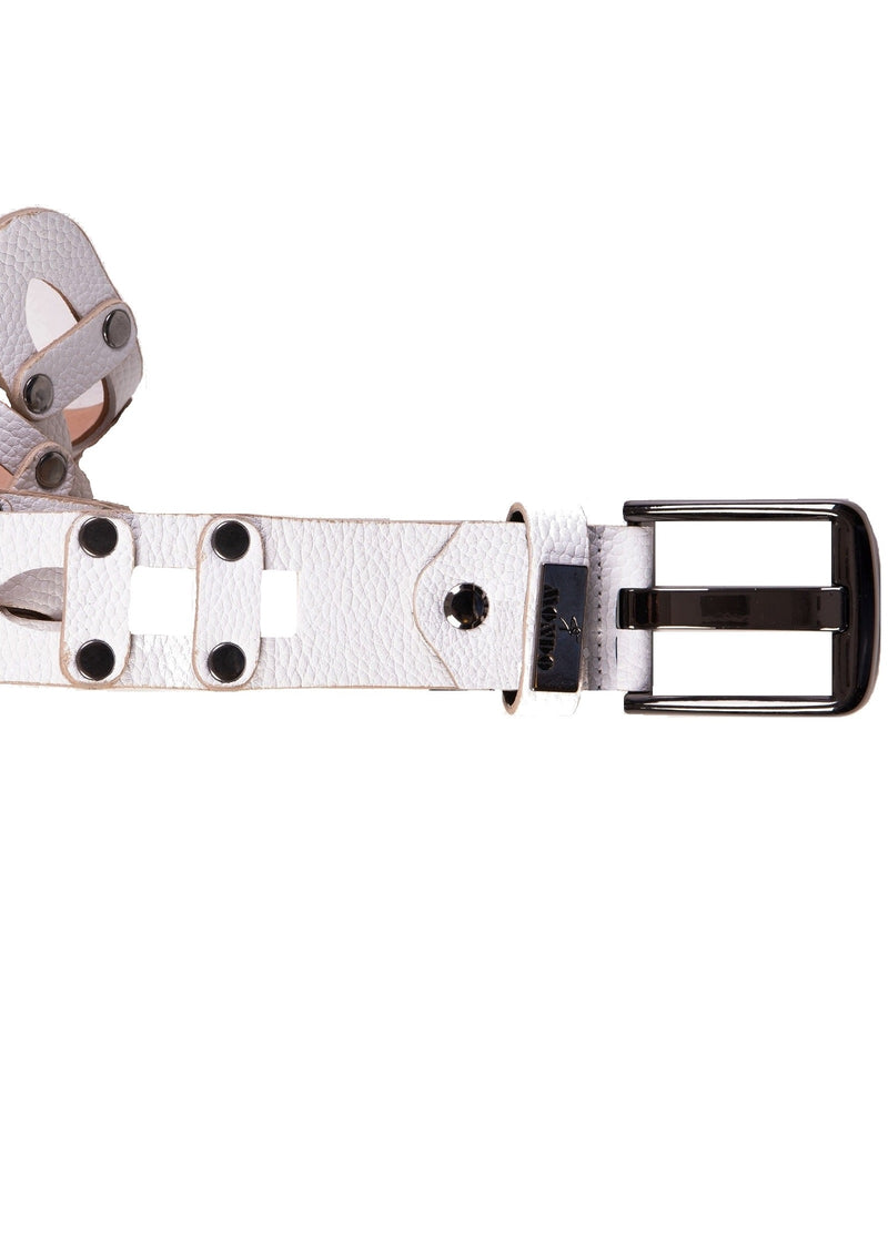White Connected Loop Studded Belt