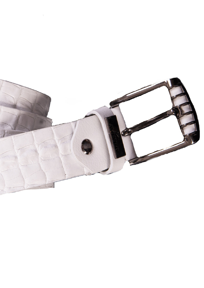 White Croc Embossed Leather Belt