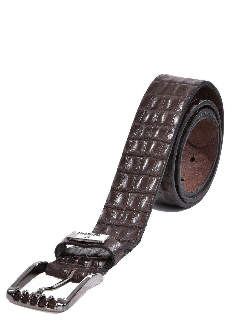 Brown Croc Embossed Leather Belt