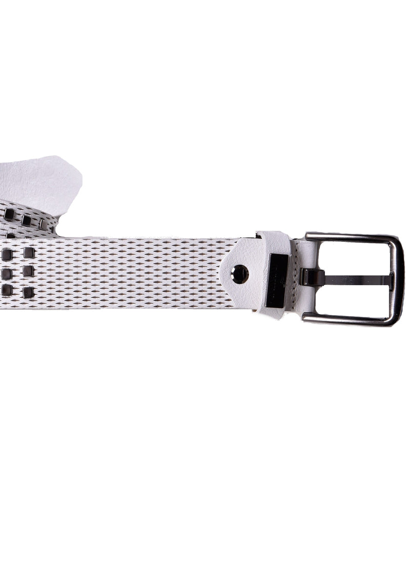 White Square Studded Perforated Belt