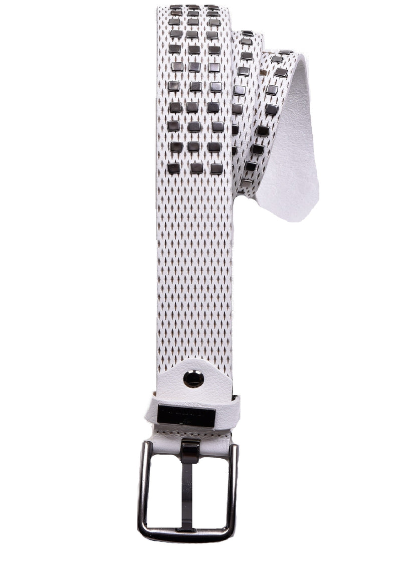 White Square Studded Perforated Belt