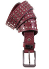 Burgundy Square Studded Perforated Leather Belt